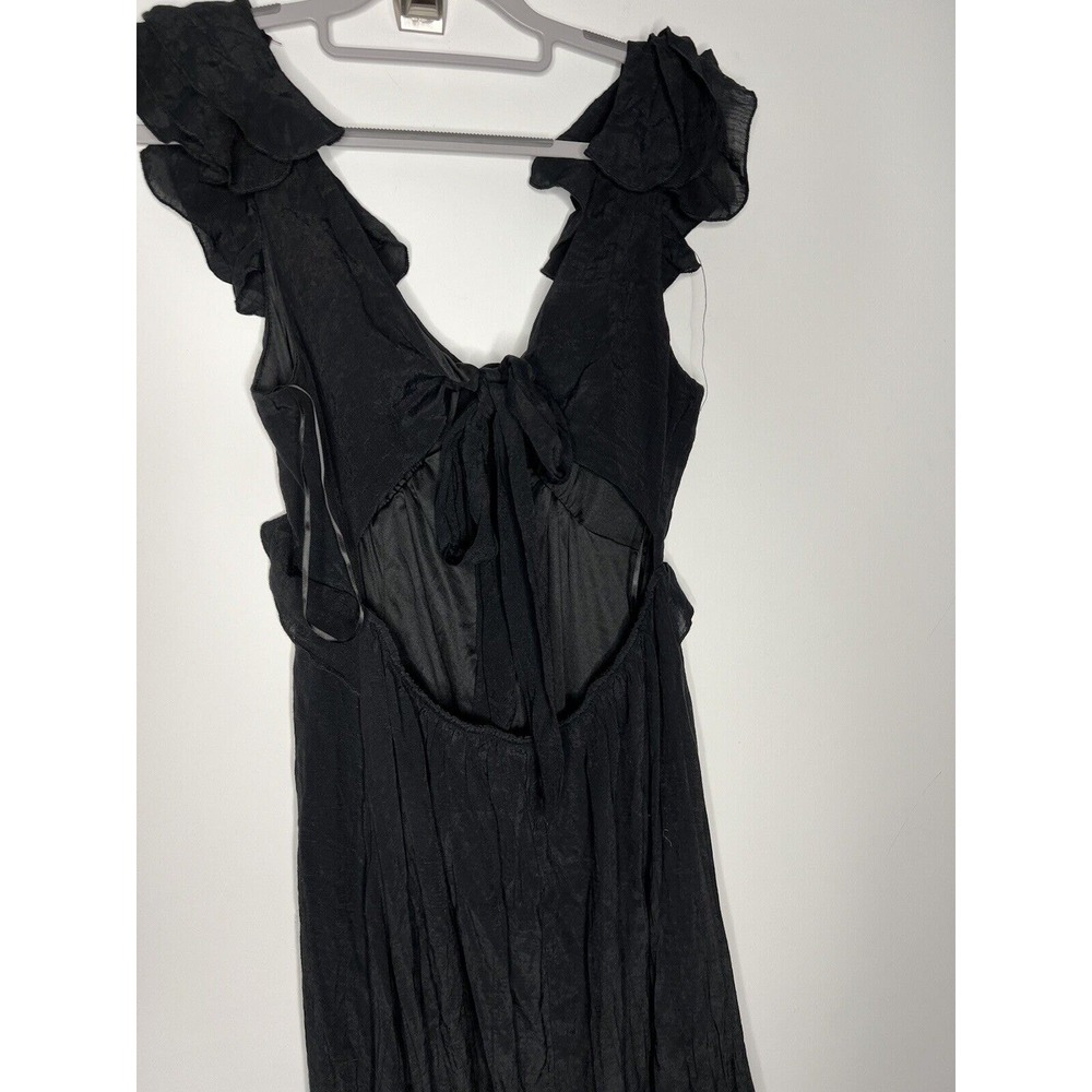 Francescas Blue Rain Maxi Dress Womens Small Black Ruffle Flowy Fairy Whimsigoth - Picture 6 of 16